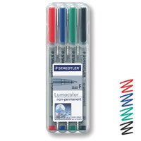 Staedtler Lumocolor OHP Pen Non-Permanent Fine 0.6mm Line Assorted Colours (Pack 4) - 316WP4