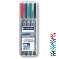 Staedtler Lumocolor OHP Pen Non-Permanent Fine 0.6mm Line Assorted Colours (Pack 4) – 316WP4