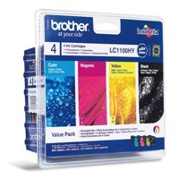 Brother Black Cyan Magenta Yellow Ink Cartridge Multipack 10ml + 3 x 6ml (Pack 4) - LC1100VALBP