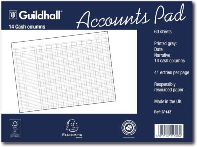Guildhall Ruled A3 Account Pad with 14 Cash Columns and 60 Pages Grey GP14Z