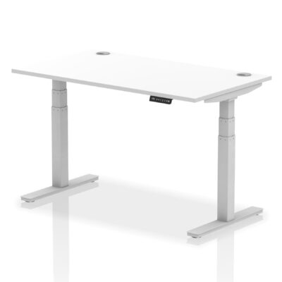Dynamic Air 1400 x 800mm Height Adjustable Desk White Top Cable Ports Silver Leg HA01090