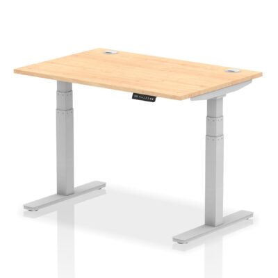 Dynamic Air 1200 x 800mm Height Adjustable Desk Maple Top Cable Ports Silver Leg HA01093