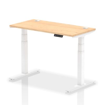Dynamic Air 1200 x 600mm Height Adjustable Desk Maple Top Cable Ports White Leg HA01153