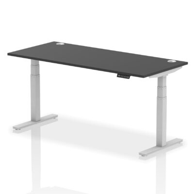 Dynamic Air Black Series 1800 x 800mm Height Adjustable Desk Black Top with Cable Ports Silver Leg HA01276