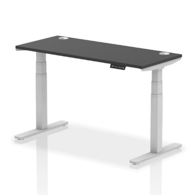 Dynamic Air Black Series 1400 x 600mm Height Adjustable Desk Black Top with Cable Ports Silver Leg HA01278