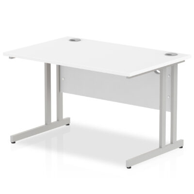 Impulse 1200 x 800mm Straight Desk White Top Silver Cantilever Leg I000305