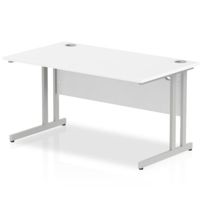 Impulse 1400 x 800mm Straight Desk White Top Silver Cantilever Leg I000306