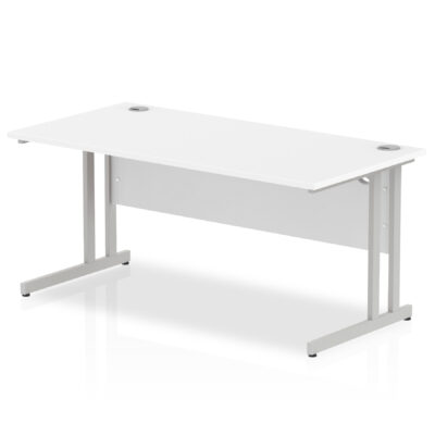 Impulse 1600 x 800mm Straight Desk White Top Silver Cantilever Leg I000307