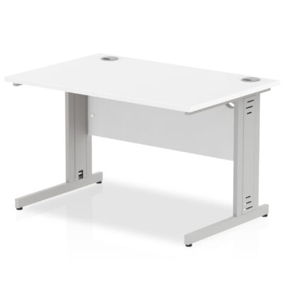 Impulse 1200 x 800mm Straight Desk White Top Silver Cable Managed Leg I000478