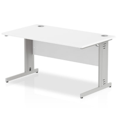 Impulse 1400 x 800mm Straight Desk White Top Silver Cable Managed Leg I000479