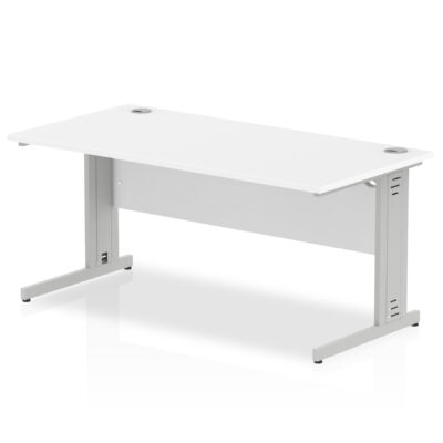 Impulse 1600 x 800mm Straight Desk White Top Silver Cable Managed Leg I000480