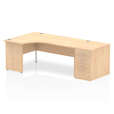 Dynamic Impulse 1800mm Left Crescent Desk Maple Top Panel End Leg Workstation 800mm Deep Desk High Pedestal Bundle I000616