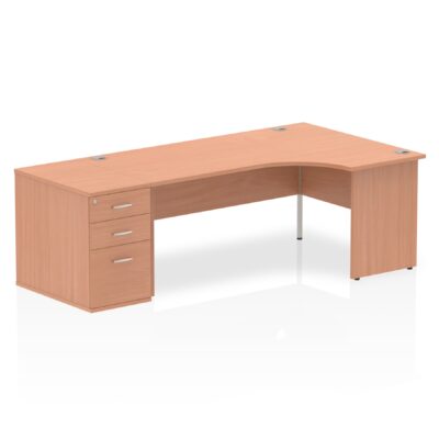 Dynamic Impulse 1800mm Right Crescent Desk Beech Top Panel End Leg Workstation 800mm Deep Desk High Pedestal Bundle I000625