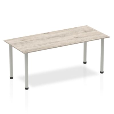 Impulse 1800mm Straight Table Grey Oak Top Silver Post Leg I003254