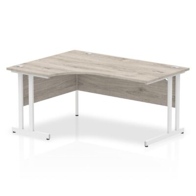 Impulse 1600mm Left Crescent Desk Grey Oak Top White Cantilever Leg I003526