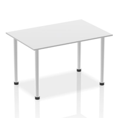 Impulse 1400mm Straight Table White Top Brushed Aluminium Post Leg I003640
