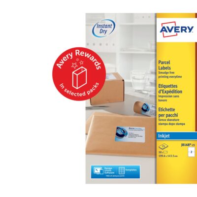 Avery Inkjet Address Label 200×143.5mm 2 Per A4 Sheet White (Pack 50 Labels) J8168-25