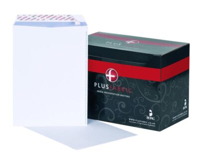 Plus Fabric Pocket Envelope C4 Peel and Seal Plain Easy Open Power-Tac 120gsm White (Pack 250) – K26739