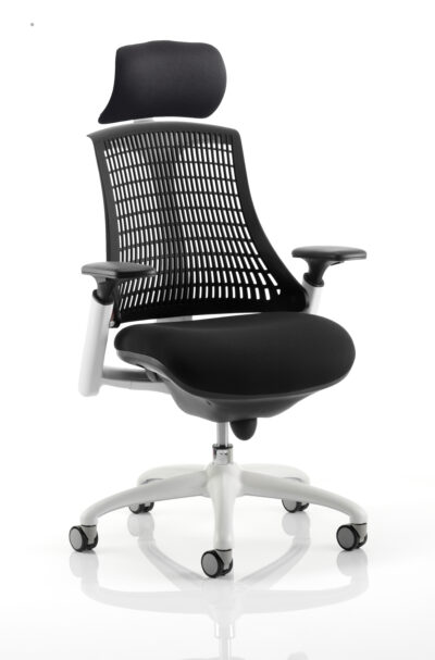 Flex Chair White Frame Black Back With Headrest KC0087