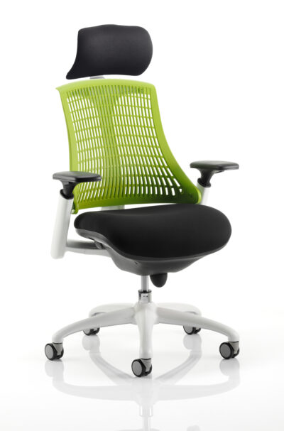 Flex Chair White Frame Green Back With Headrest KC0090