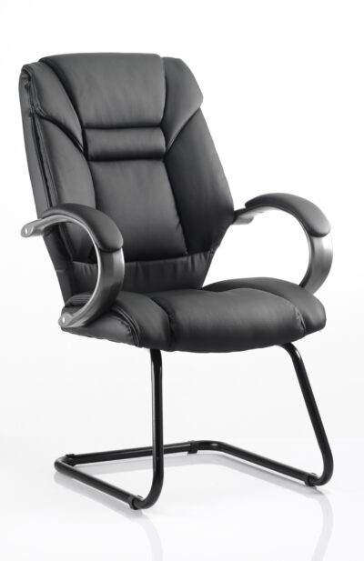 Galloway Leather Cantilever Visitor Chair with Arms Black – KC0119