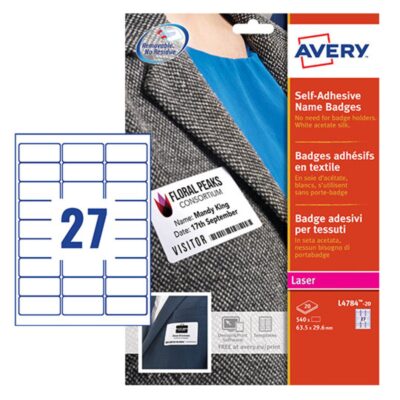 Avery Self-Adhesive Name Badge 63.5×29.6mm White (Pack 540) L4784-20