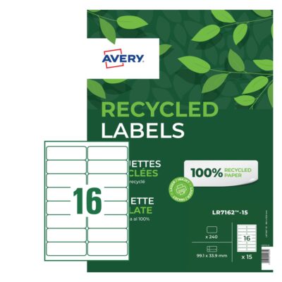 Avery Laser Recycled Address Label 99.1×33.9mm 16 Per A4 Sheet White (Pack 240 Labels) LR7162-15