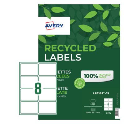 Avery Laser Recycled Address Label 99.1×67.7mm 8 Per A4 Sheet White (Pack 120 Labels) LR7165-15
