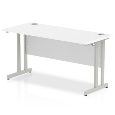 Impulse 1400 x 600mm Straight Desk White Top Silver Cantilever Leg MI002197