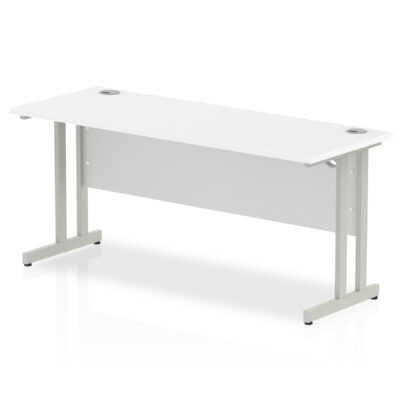 Impulse 1600 x 600mm Straight Desk White Top Silver Cantilever Leg MI002198