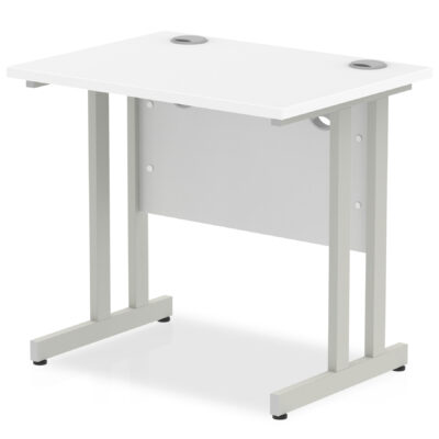 Impulse 800 x 600mm Straight Desk White Top Silver Cantilever Leg MI002894