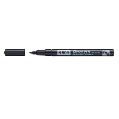 Pentel N50S Permanent Marker Fine Bullet Tip 0.5-1mm Line Black (Pack 12) - N50S-A
