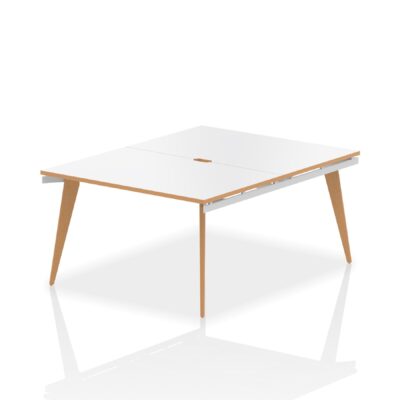 Oslo 1200mm Back to Back 2 Person Desk White Top Natural Wood Edge White Frame OSL0103
