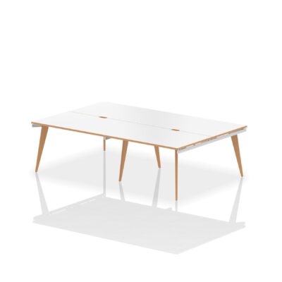Oslo 1200mm Back to Back 4 Person Desk White Top Natural Wood Edge White Frame OSL0104