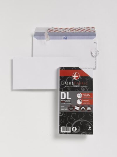 Plus Fabric Wallet Envelope DL Peel and Seal Plain Easy Open Power-Tac 110gsm White (Pack 25) – R10004