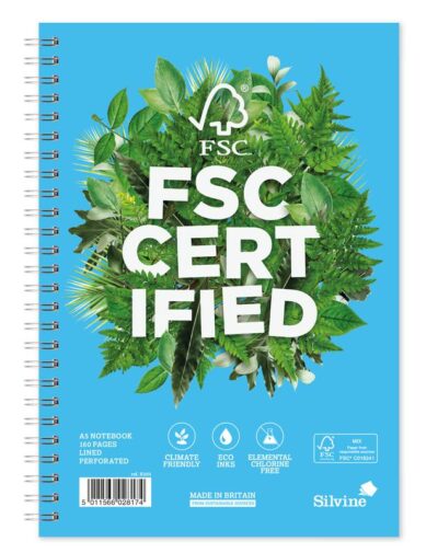 Silvine Premium FSC A5 Wirebound Card Cover Notebook Ruled 160 Pages Blue/Green (Pack 5) - R203