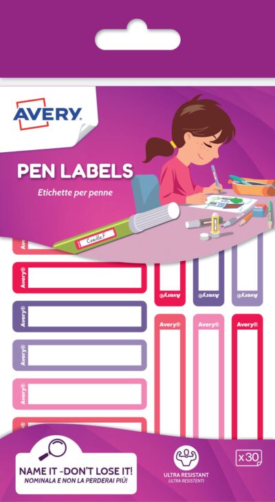Avery Stationery Pen Labels 50mm x 10mm Pink And Purple (Pack 30) – RESMI30F.UK