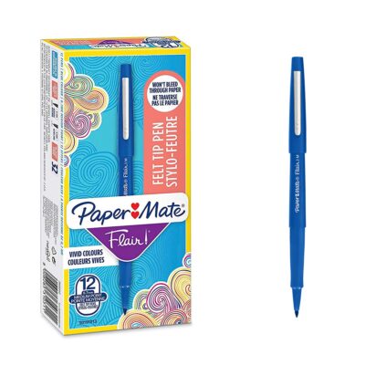 Paper Mate Flair Fibre Tip Pen Medium Point 0.7mm Blue (Pack 12) S0191013