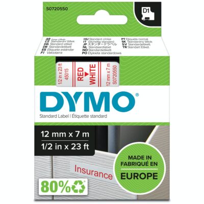 Dymo D1 Label Tape 12mmx7m Red on White - S0720550