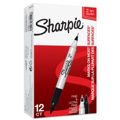 Sharpie Twin Tip Permanent Marker 0.5mm and 0.7mm Line Black (Pack 12) – S0811100