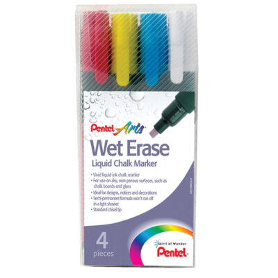 Pentel Wet Erase Chalk Marker Chisel Tip 2-4mm Line Assorted Colours (Pack 4) – SMW26/4-BCGW