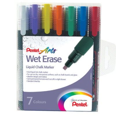 Pentel Wet Erase Chalk Marker Chisel Tip 2-4mm Line Assorted Colours (Pack 7) – SMW26/7