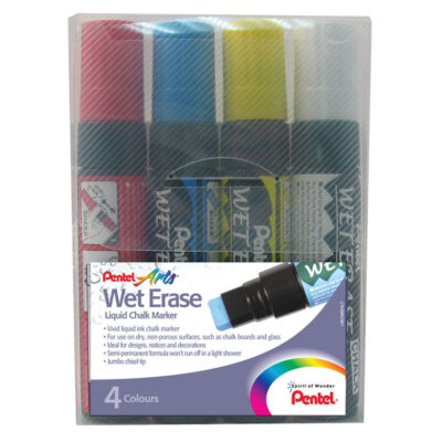 Pentel Wet Erase Chalk Marker Chisel Tip 10-15mm Line Assorted Colours (Pack 4) – SMW56/4-BCGW