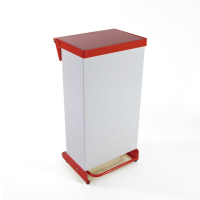 65 Litre Fire Retardant Fully Enclosed Pedal Bin - White & Red