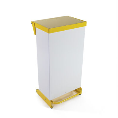 65 Litre Fire Retardant Fully Enclosed Pedal Bin - White & Yellow