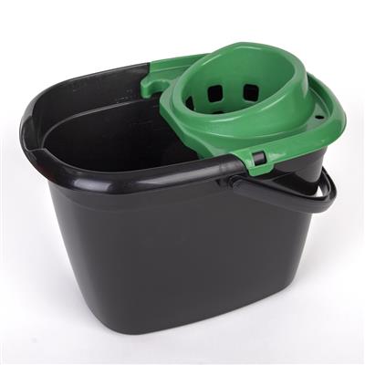14 Litre High Quality Recycled Mop Bucket & Wringer - Black & Green
