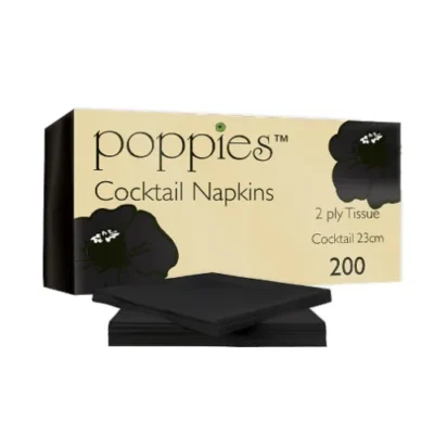 24cm Black 2-Ply Cocktail Napkins - Case of 2000