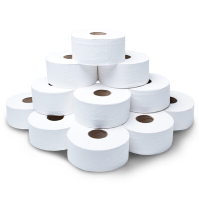 White 3" Mini Jumbo 2-Ply Toilet Rolls - Case of 12 x 200m