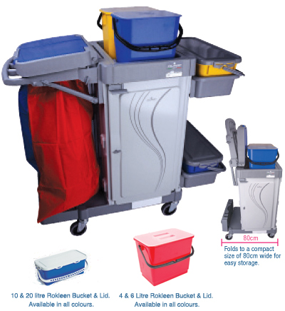 Lockable Alpha Cleaners Trolley Complete - Blue & Red
